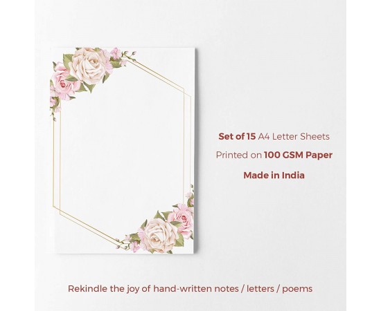 Golden Wreath A4 Letter Stationary Paper - Pack of 15 - with complimentary Kraft Envelopes
