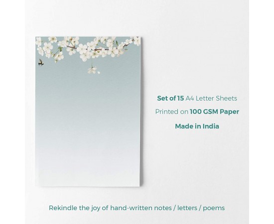 Ikigai Blue A4 Letter Stationary Paper - Pack of 15 - with complimentary Kraft Envelopes