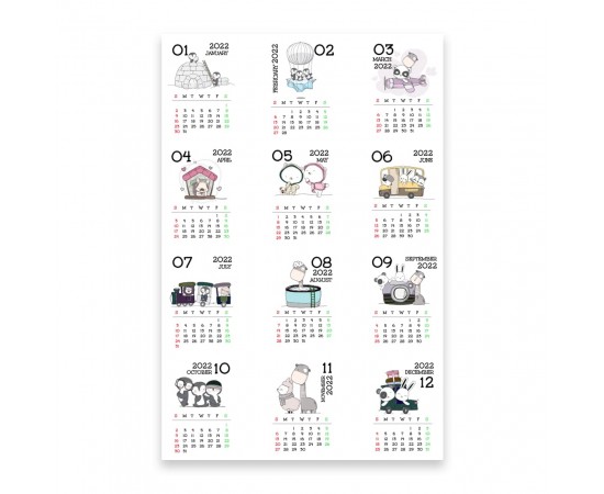 Cute Animals - 2022 Wall Calendar Poster