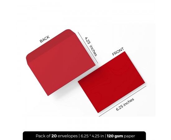 Red Envelopes for Craft, Letters, Poetry, Cards, Invites - Pack of 20 - 6.25*4.25 inches