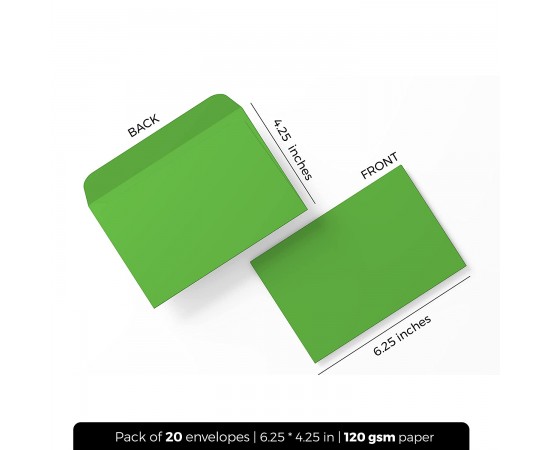 Green Envelopes for Craft, Letters, Poetry, Cards, Invites - Pack of 20 - 6.25*4.25 inches