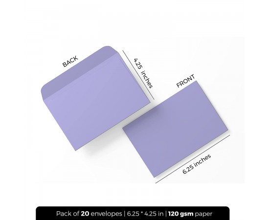 Purple Envelopes for Craft, Letters, Poetry, Cards, Invites - Pack of 20 - 6.25*4.25 inches