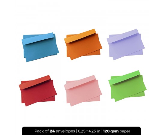 Solid Colour Envelopes for Craft, Letters, Poetry, Cards, Invites - Pack of 20 - 6.25*4.25 inches
