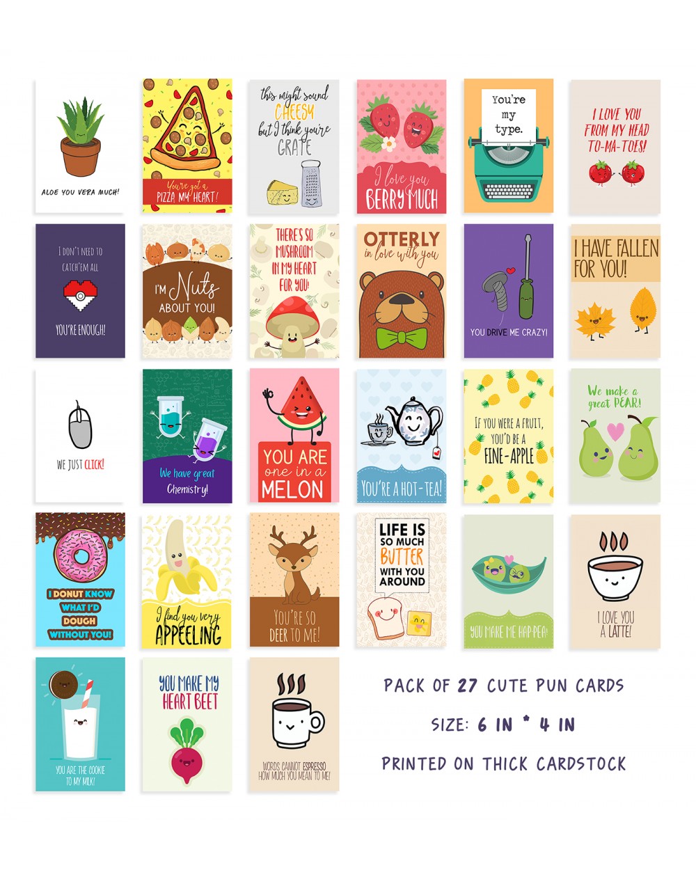 Pack of 27 Adorable Pun Cards - Cute Witty Gift for Girlfriend ...