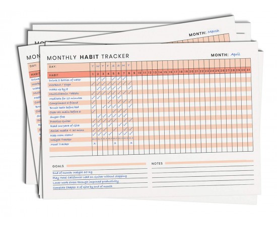A4 Monthly Habit Tracker Sheets for Self-improvement and Habit Building (pack Of 12)